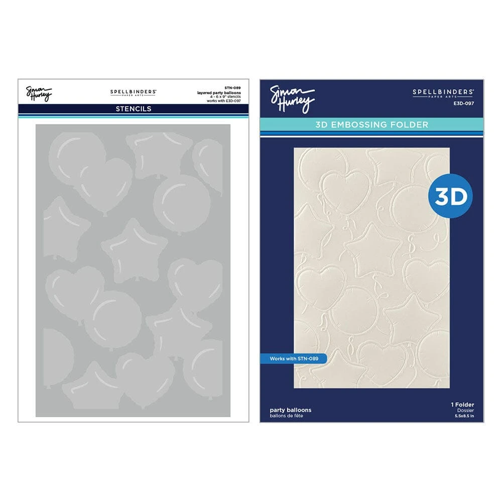 Simon Hurley Spellbinders Party Balloons 3D Embossing Folder And Stencil Bundle 3 Simon Hurley Spellbinders Party Balloons 3D Embossing Folder And Stencil Bundle