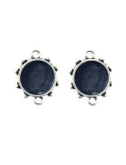 Hobnail Circle Antique Silver Small Bezel, 2 Pcs.