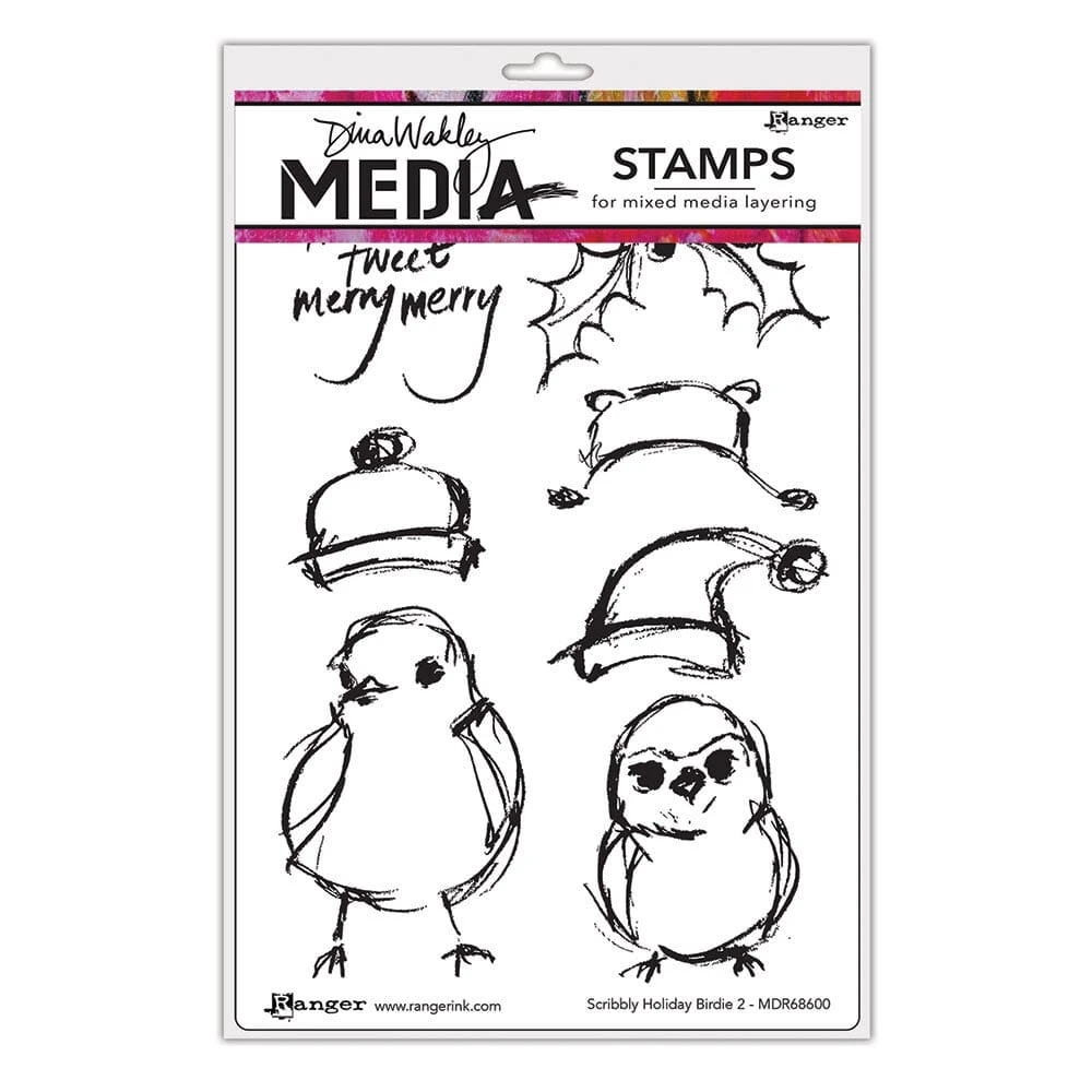 Dina Wakley Media Stamp Scribbly Holiday Birdie 2 3 Dina Wakley Media Stamp Scribbly Holiday Birdie 2